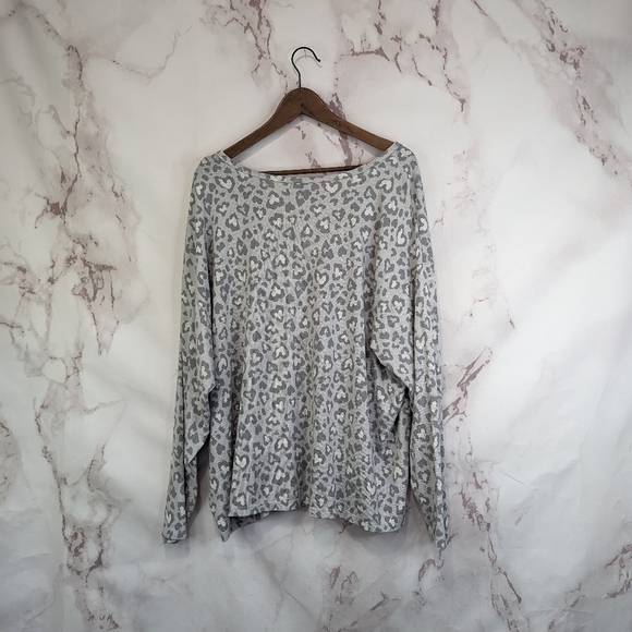 Lucky Brand Shirt Womens 2X Gray Leopard Animal Print V Neck Long Sleeve Dolman - Picture 5 of 12